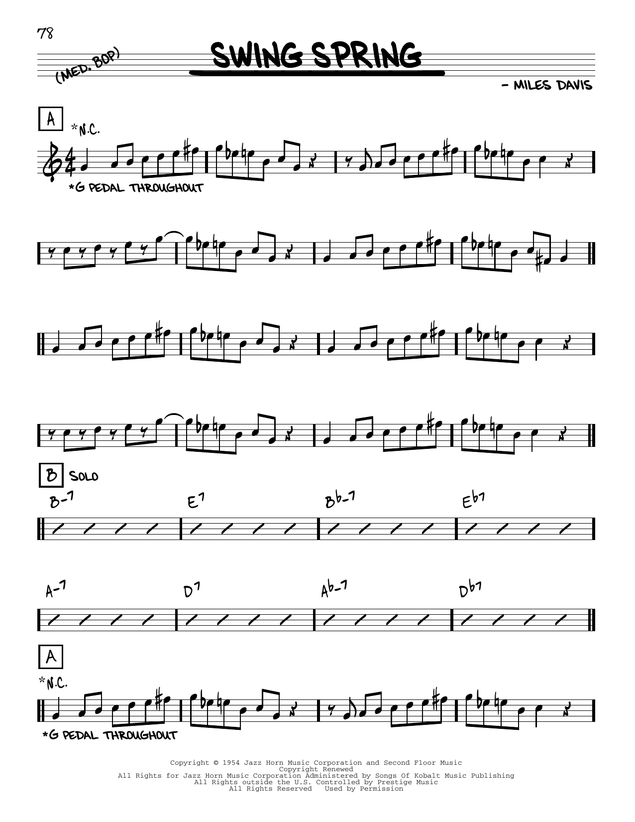 Miles Davis Swing Spring Sheet Music