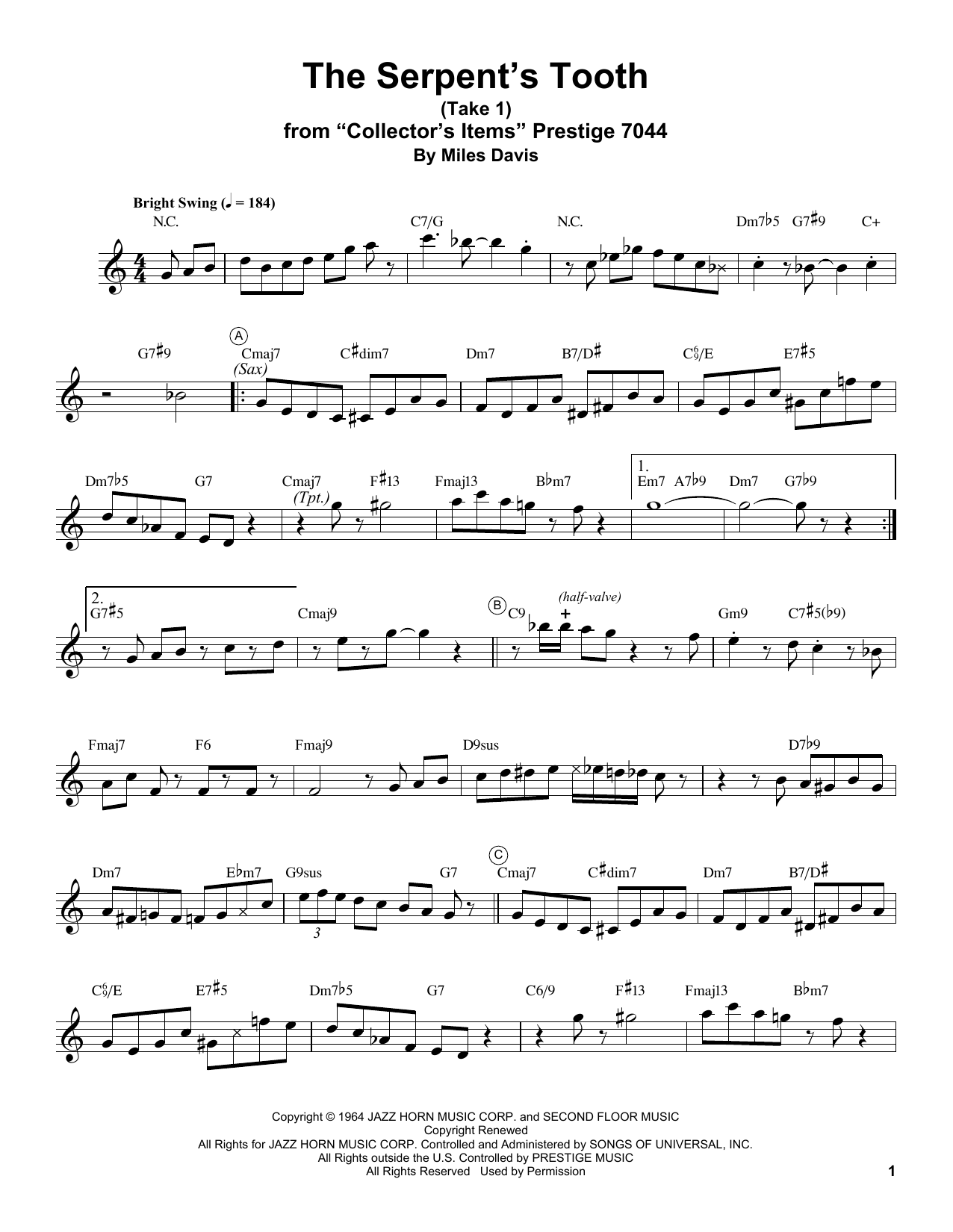 Miles Davis The Serpent's Tooth Sheet Music