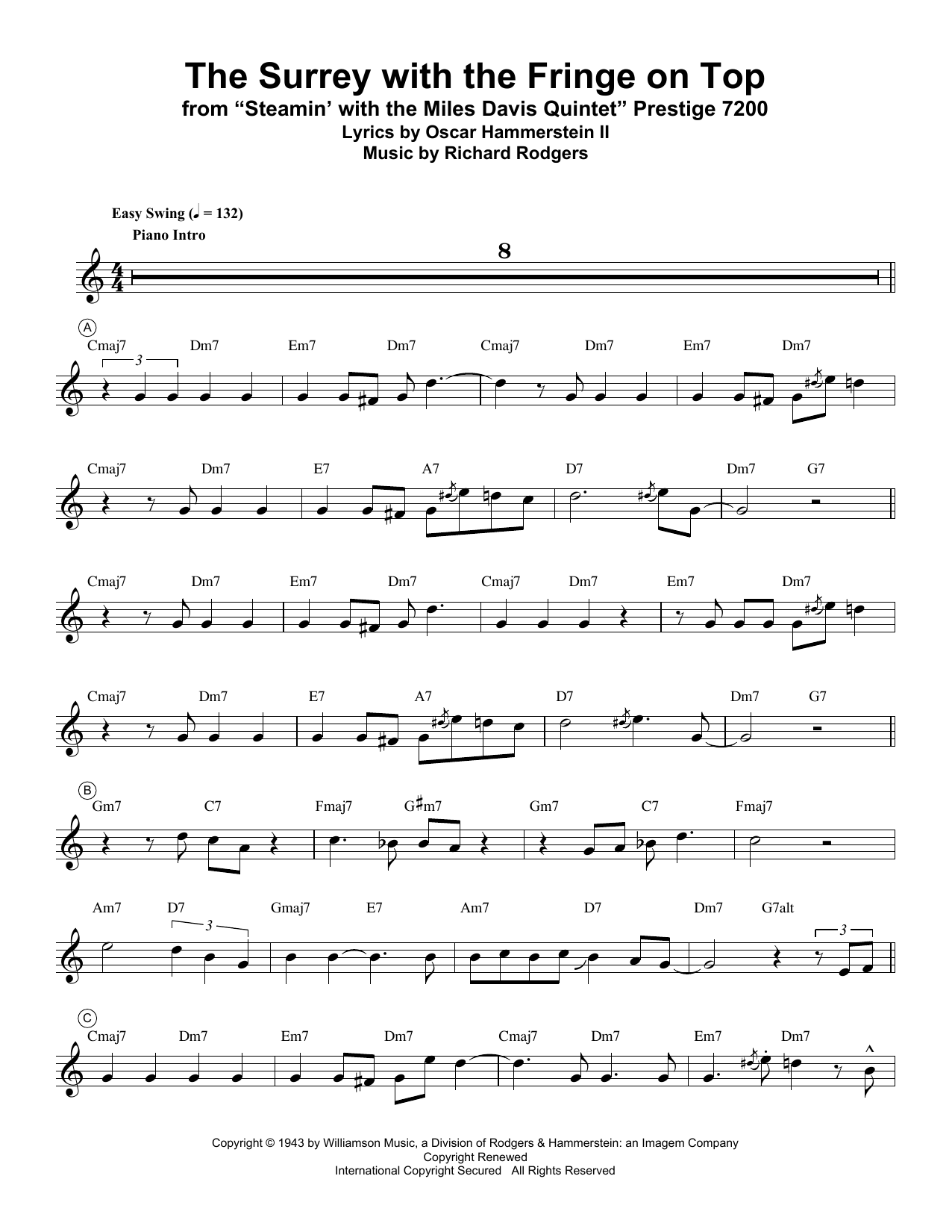 Miles Davis The Surrey With The Fringe On Top (from Oklahoma!) Sheet Music