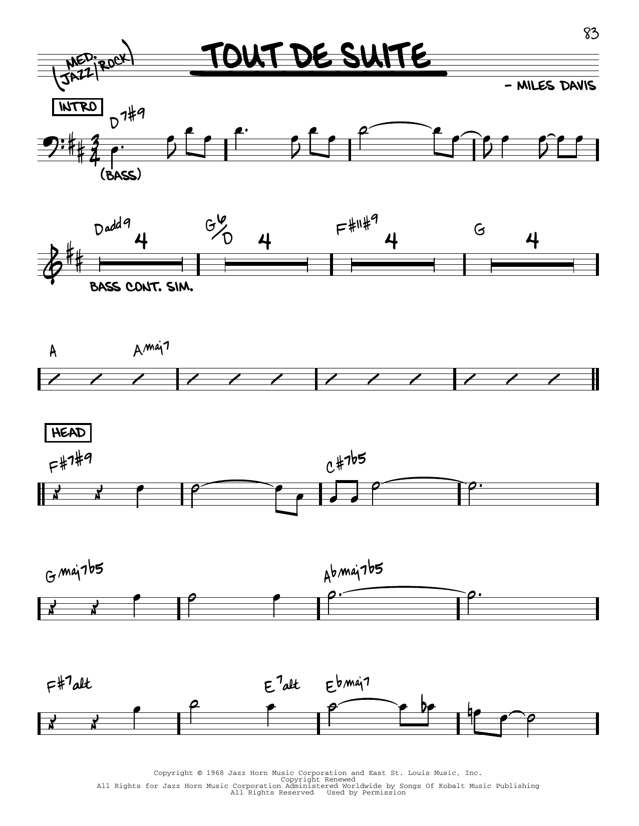 Miles Davis Tout De Suite Sheet Music