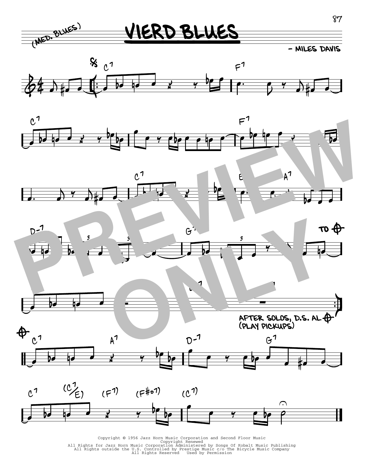 Miles Davis Vierd Blues Sheet Music