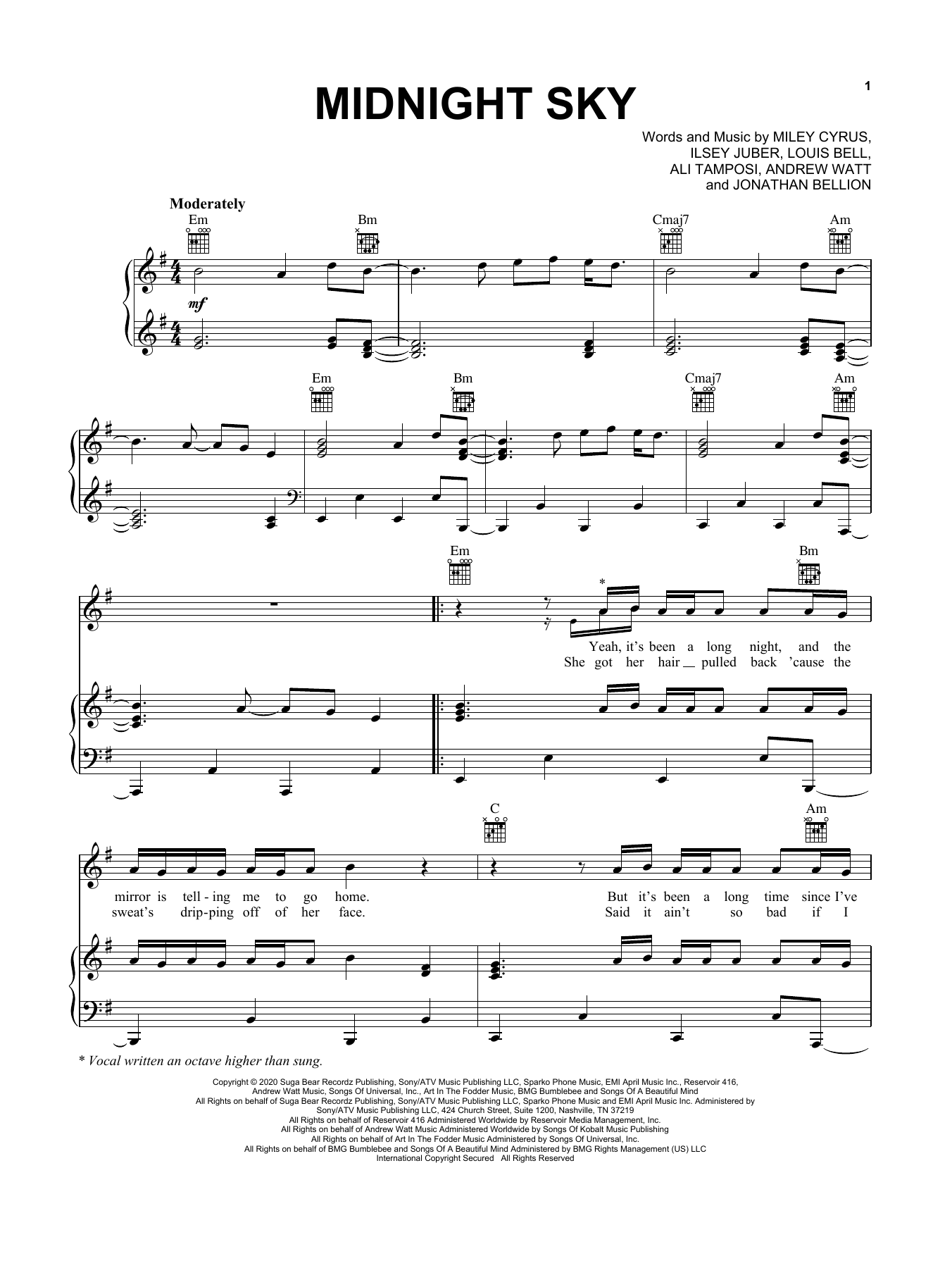 Miley Cyrus Midnight Sky Sheet Music