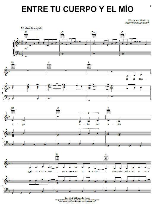 Milly Quezada Entre Tu Cuerpo Y El Mio Sheet Music
