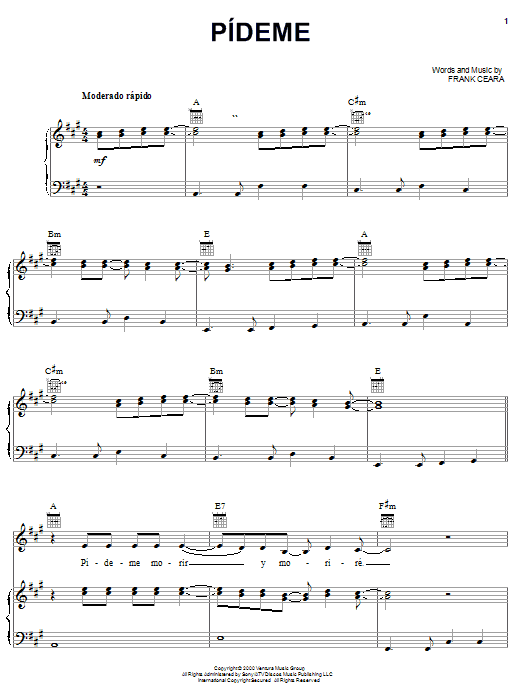 Milly Quezada Pideme Sheet Music