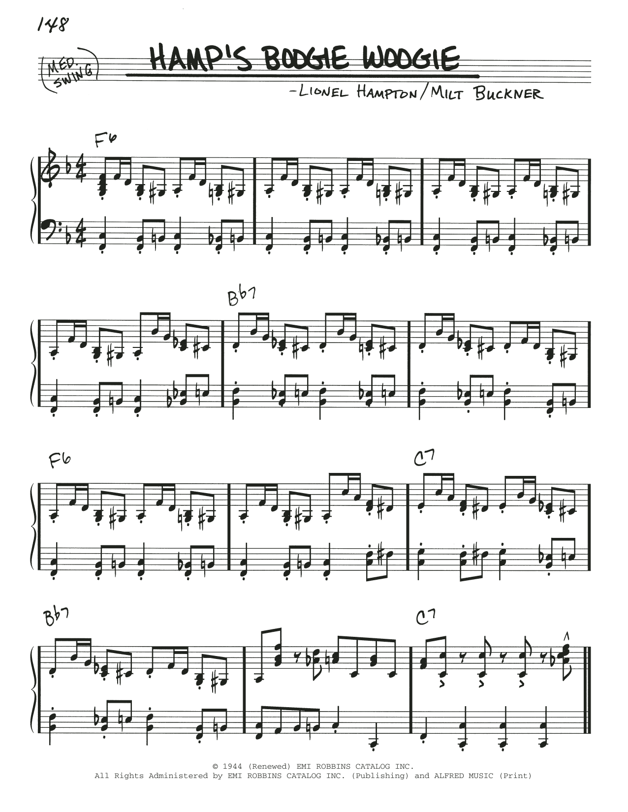 Milt Buckner Hamp's Boogie Woogie Sheet Music