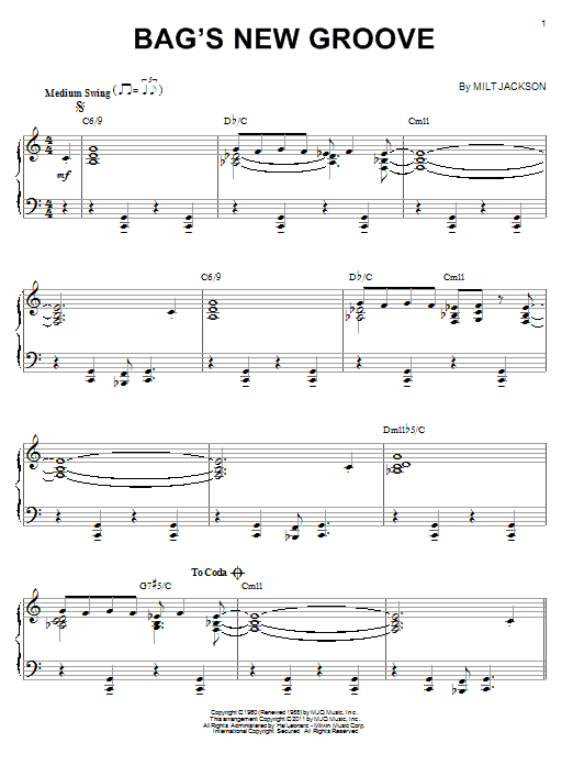 Milt Jackson Bag's New Groove (arr. Brent Edstrom) Sheet Music