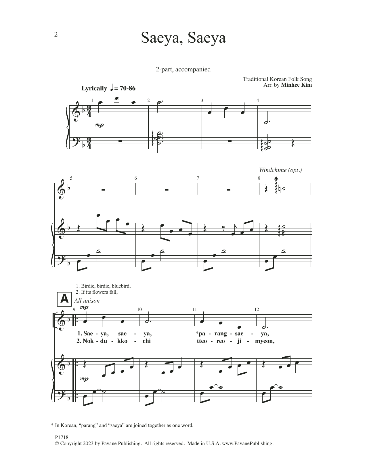 Minhee Kim Saeya, Saeya Sheet Music