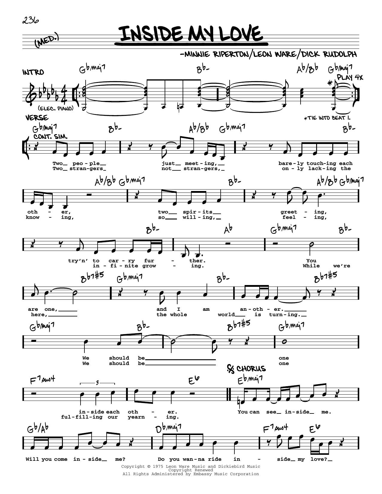 Minnie Riperton Inside My Love Sheet Music