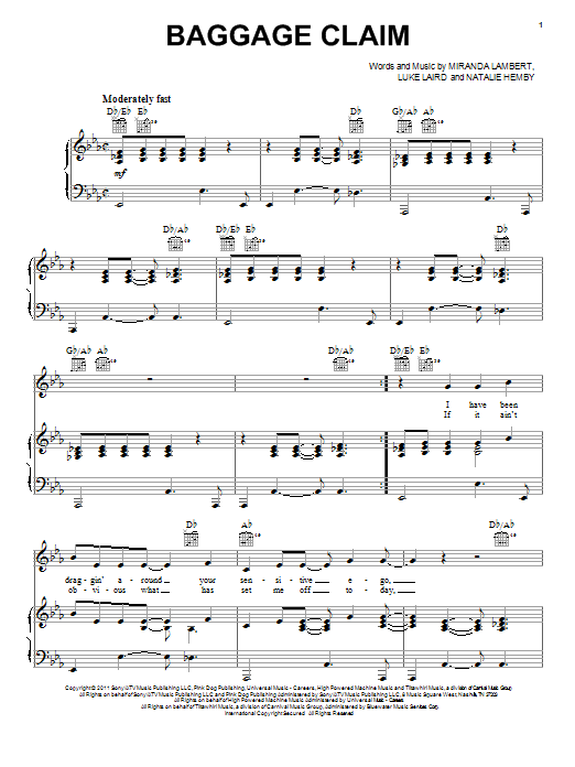 Miranda Lambert Baggage Claim Sheet Music