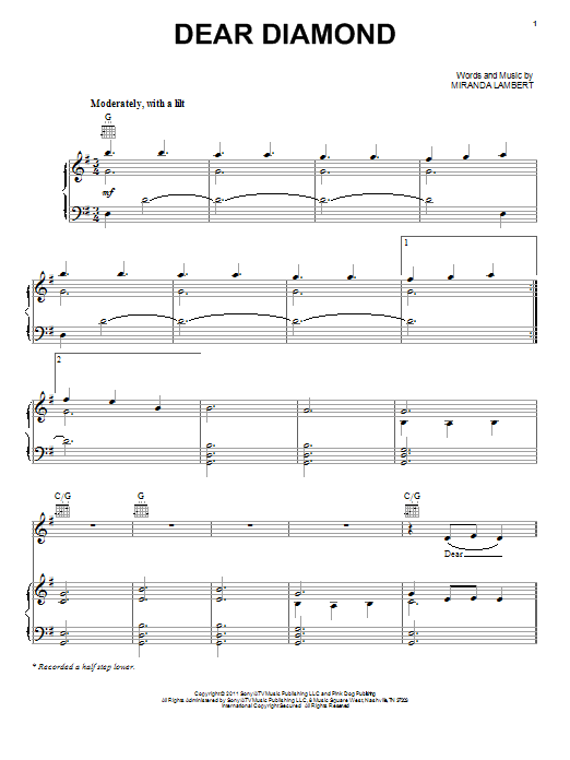 Miranda Lambert Dear Diamond Sheet Music