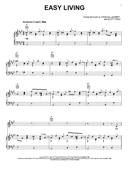 Miranda Lambert Easy Living Sheet Music