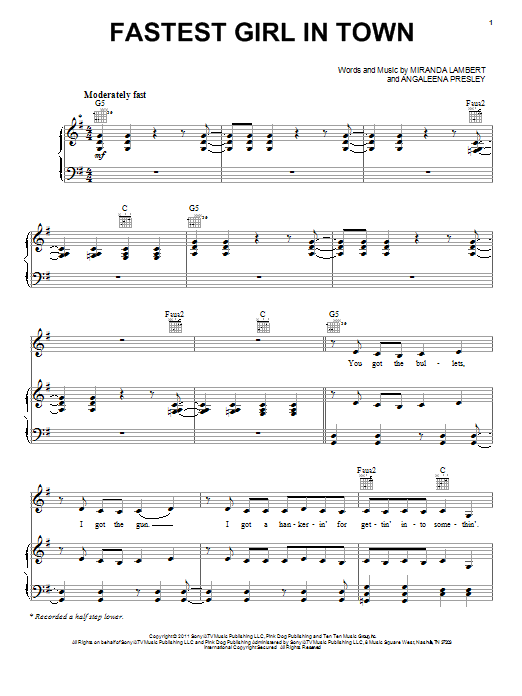 Miranda Lambert Fastest Girl In Town Sheet Music