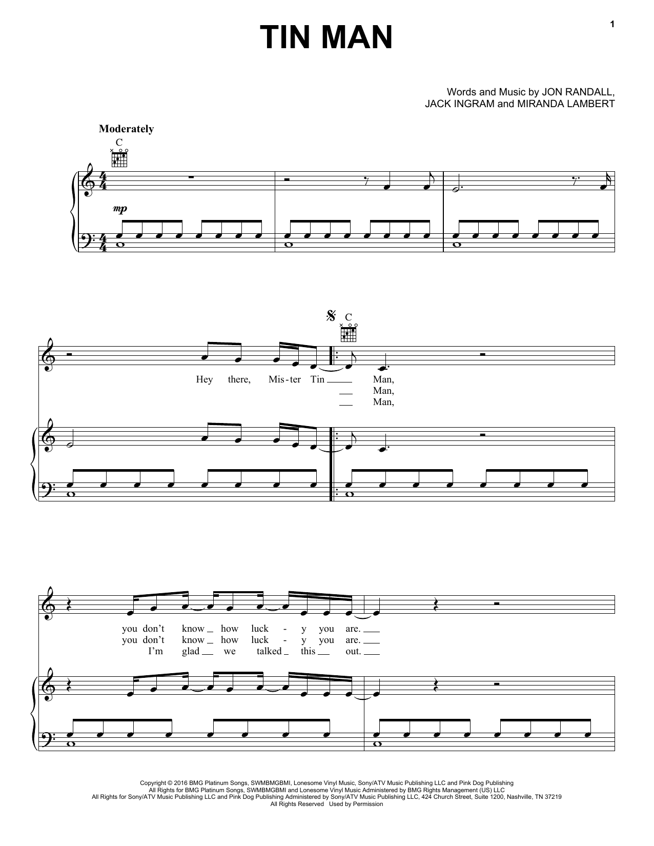 Miranda Lambert Tin Man Sheet Music