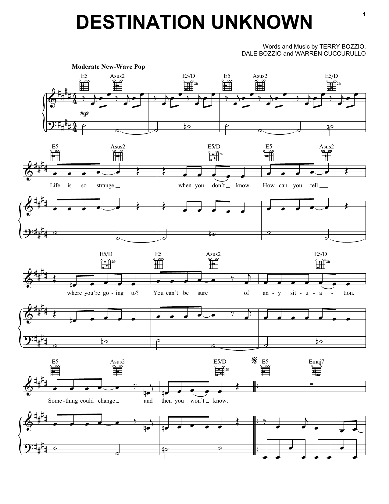 Missing Persons Destination Unknown Sheet Music