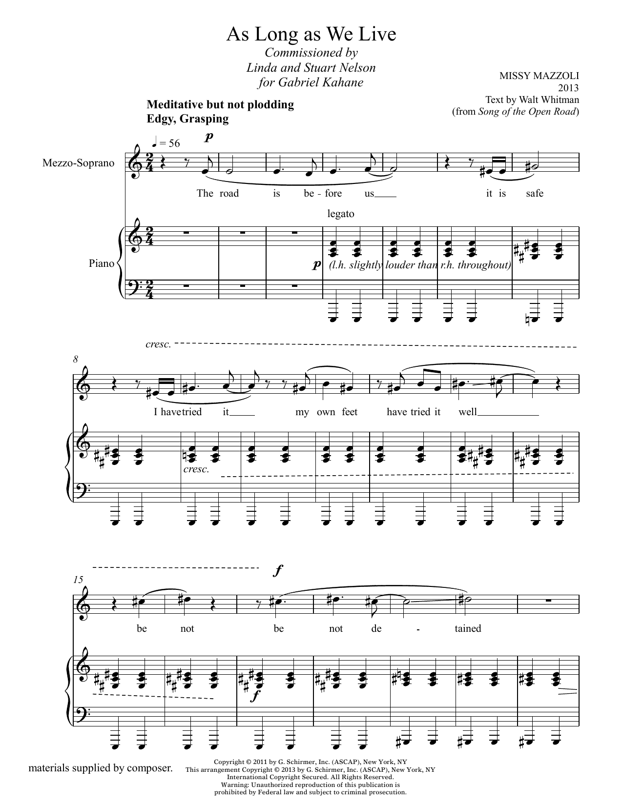 Missy Mazzoli As Long As We Live (mezzo-soprano and piano) Sheet Music