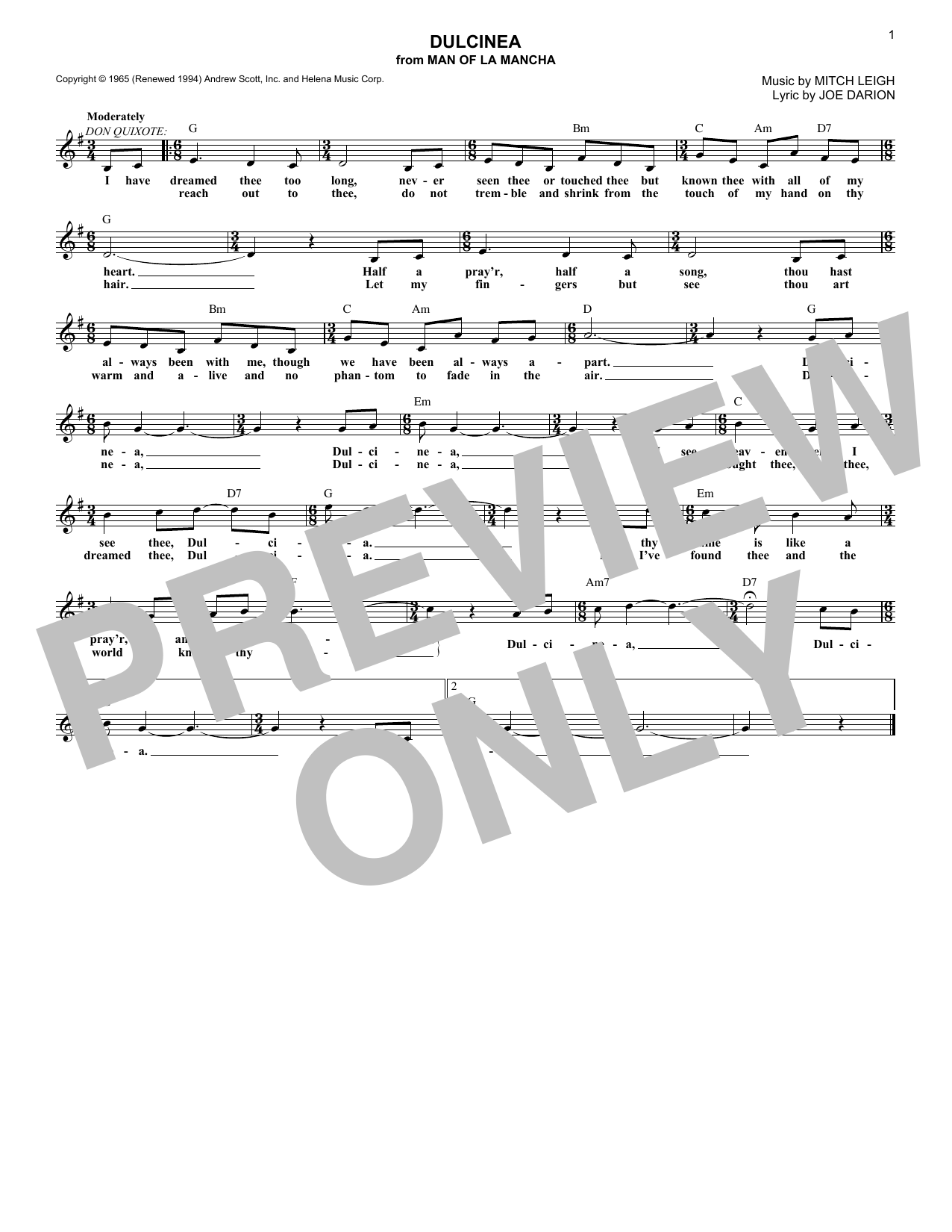 Mitch Leigh Dulcinea Sheet Music