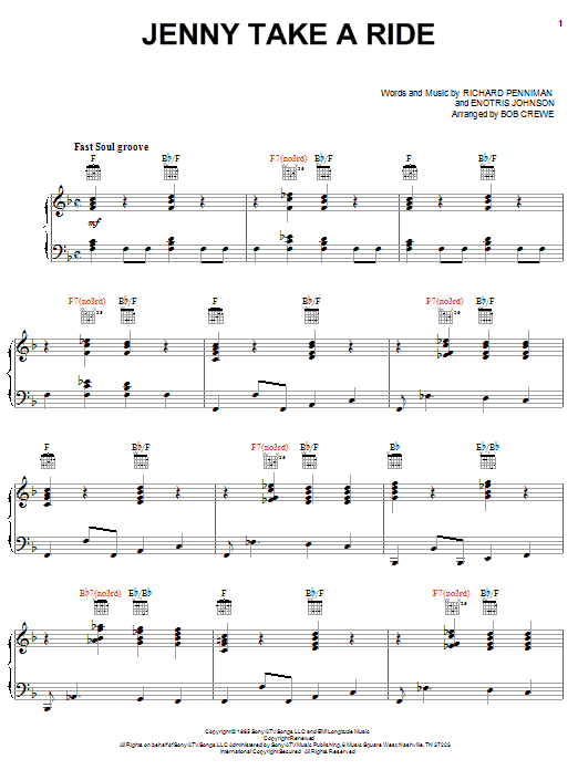 Mitch Ryder & The Detroit Wheels Jenny Take A Ride Sheet Music