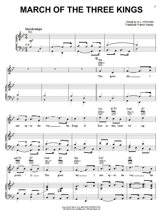 M.L. Hohman March Of The Three Kings Sheet Music