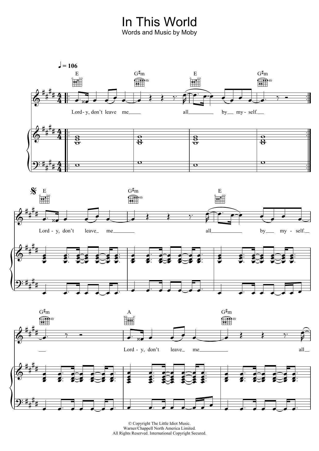 Moby In This World Sheet Music