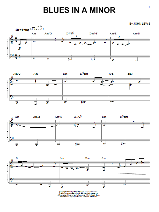 Modern Jazz Quartet Blues In A Minor (arr. Brent Edstrom) Sheet Music