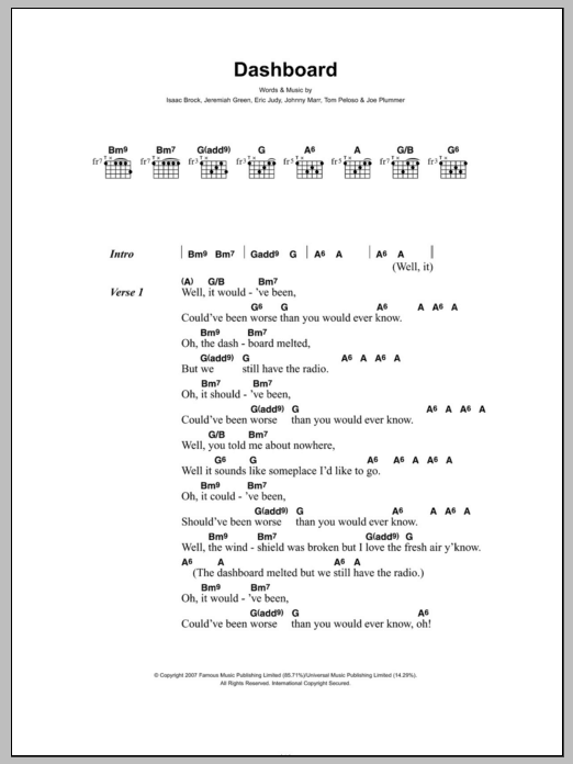 Modest Mouse Dashboard Sheet Music