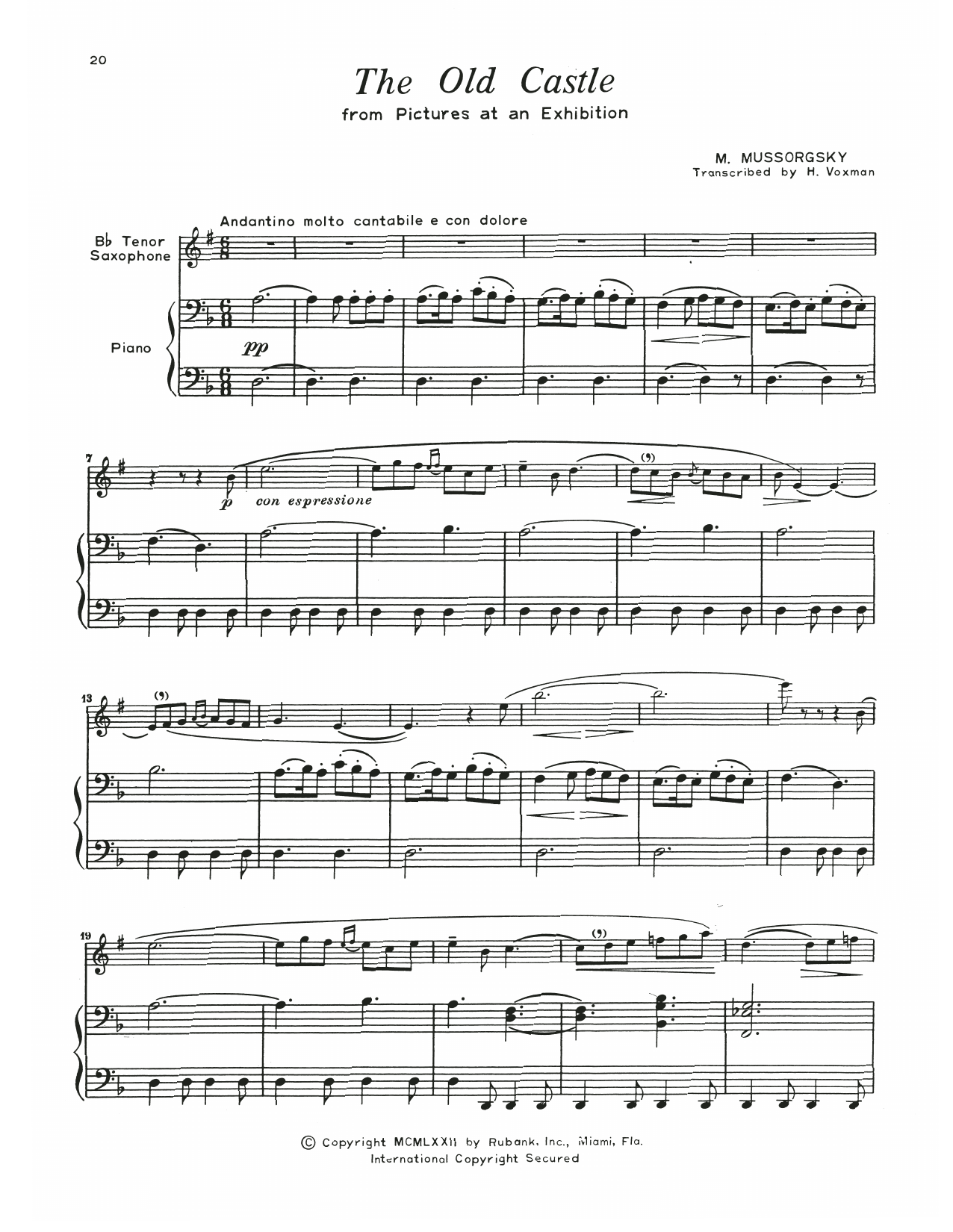 Modest Mussorgsky The Old Castle Sheet Music