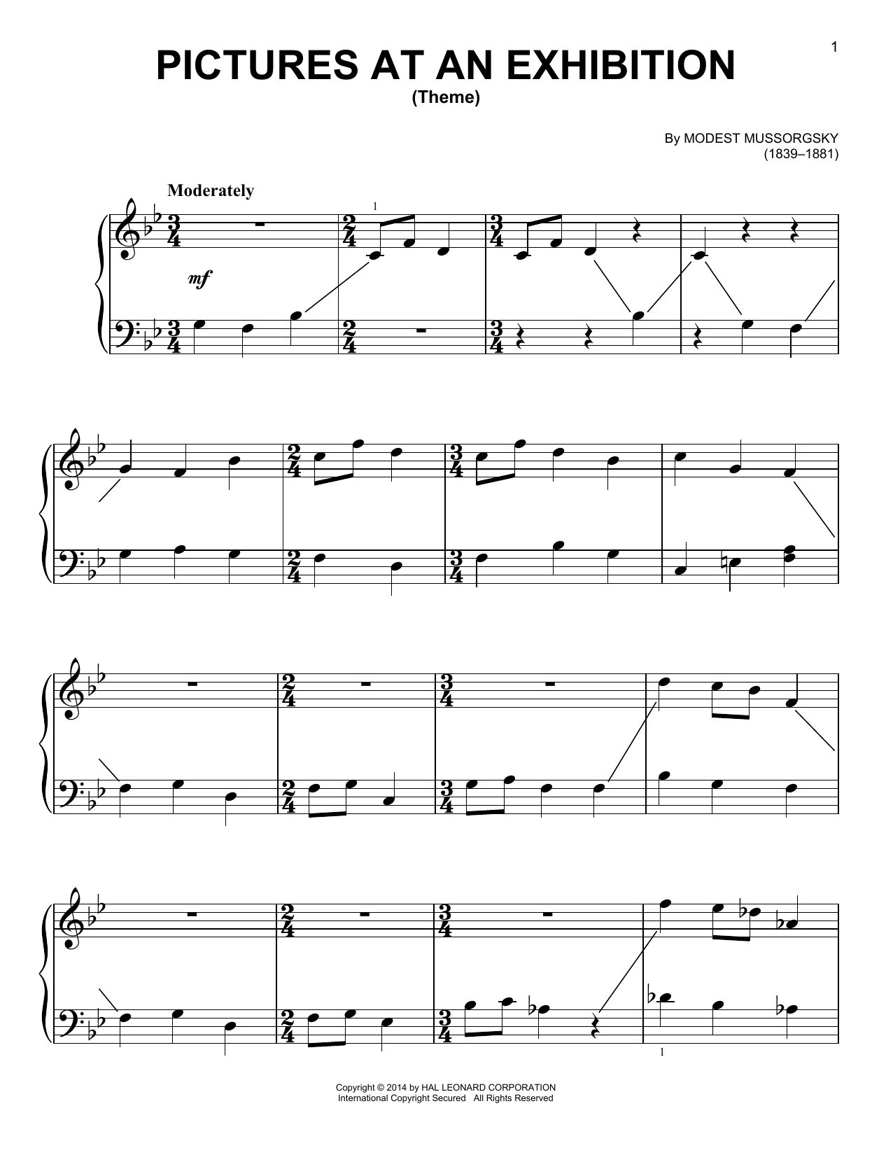 Modest Mussorgsky Theme-Pictures At An Exhibition Sheet Music