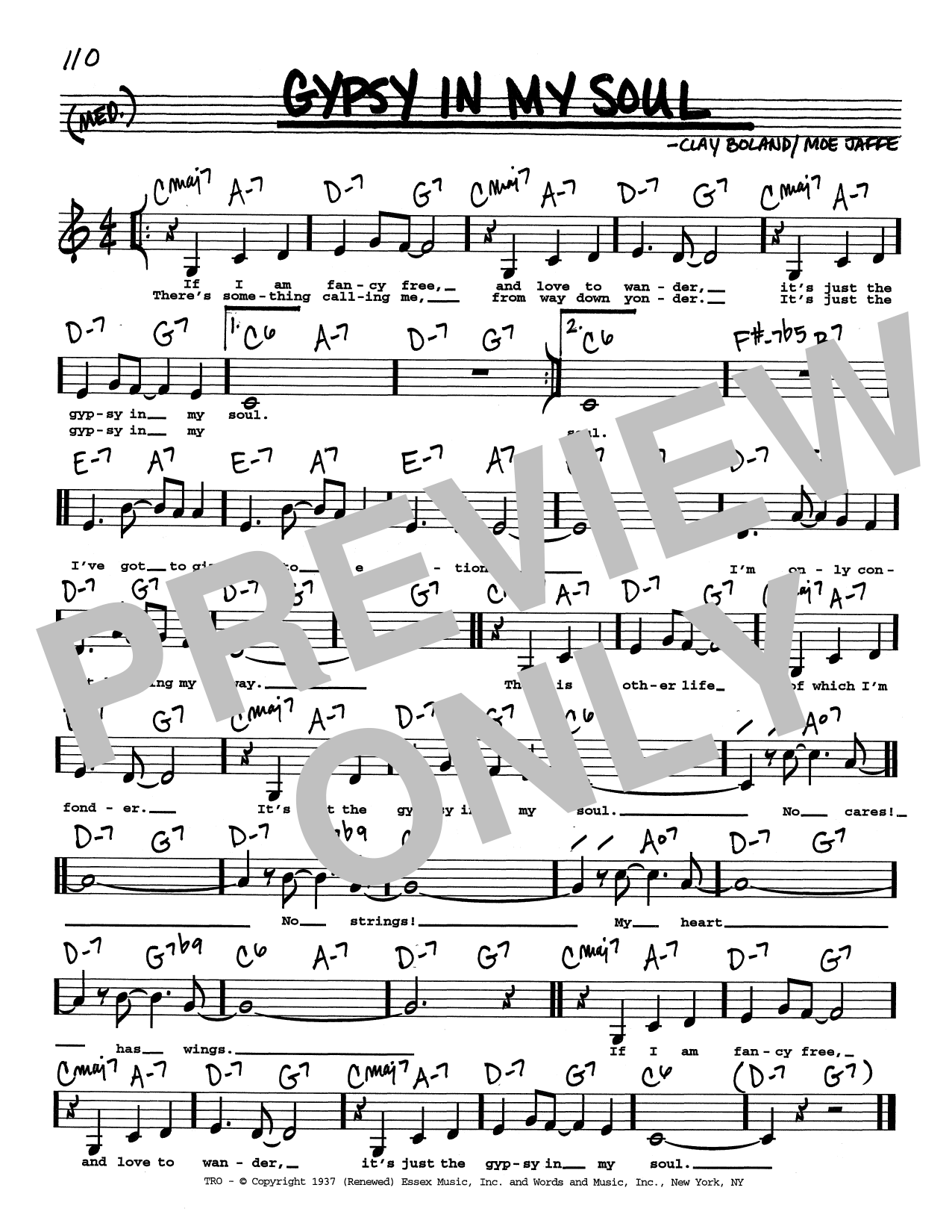 Moe Jaffe Gypsy In My Soul (Low Voice) Sheet Music