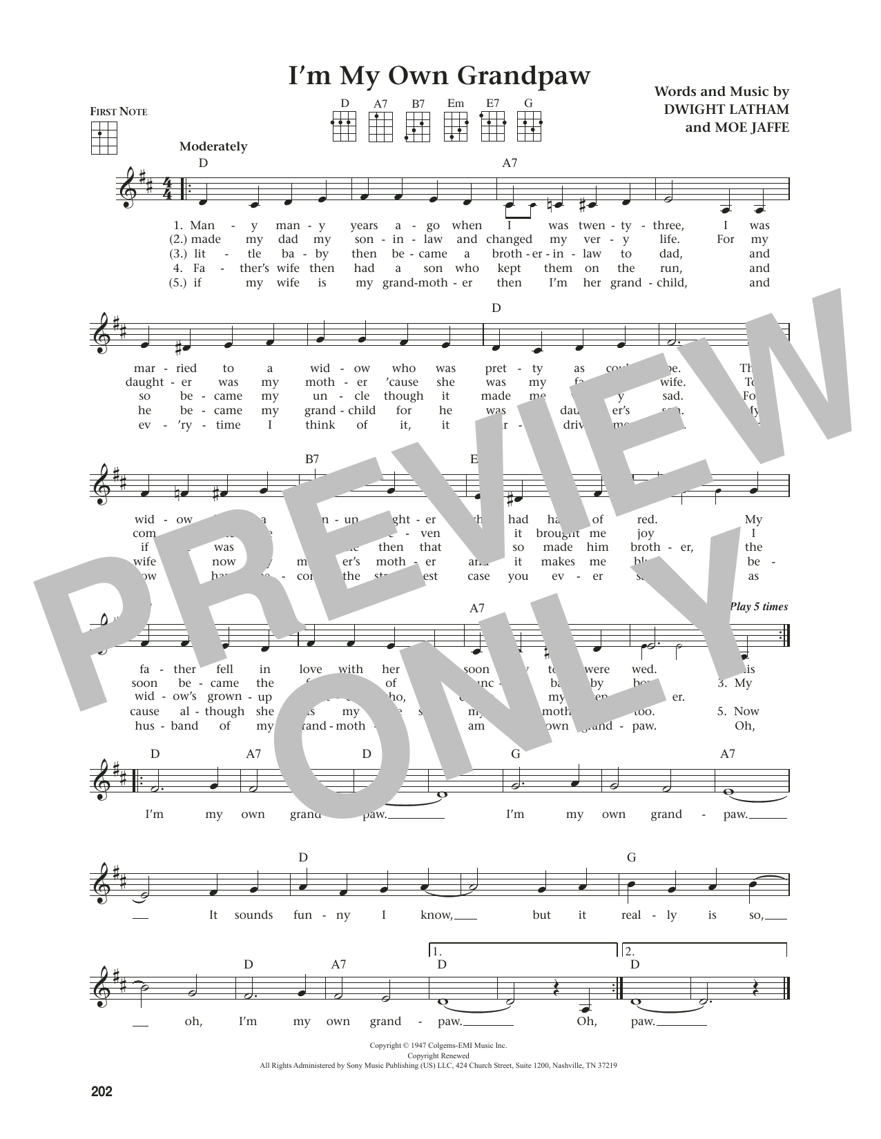 Moe Jaffe I'm My Own Grandpaw (from The Daily Ukulele) (arr. Jim Beloff) Sheet Music