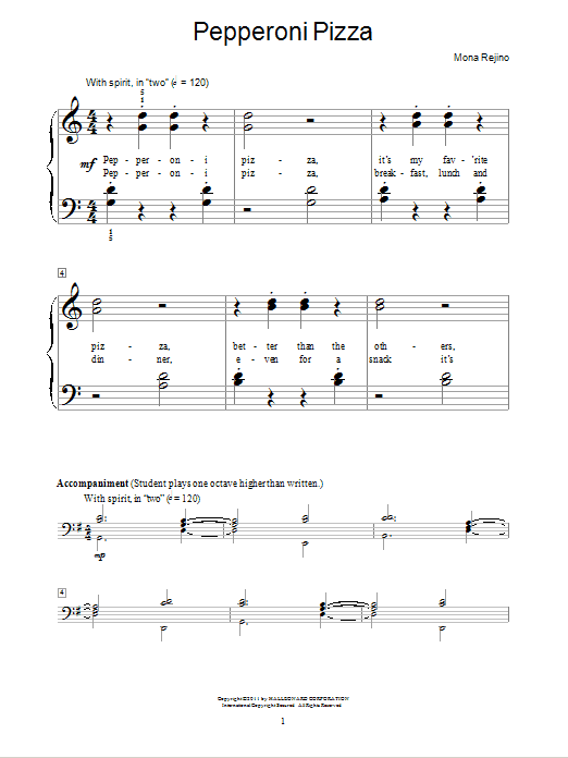 Mona Rejino Pepperoni Pizza Sheet Music