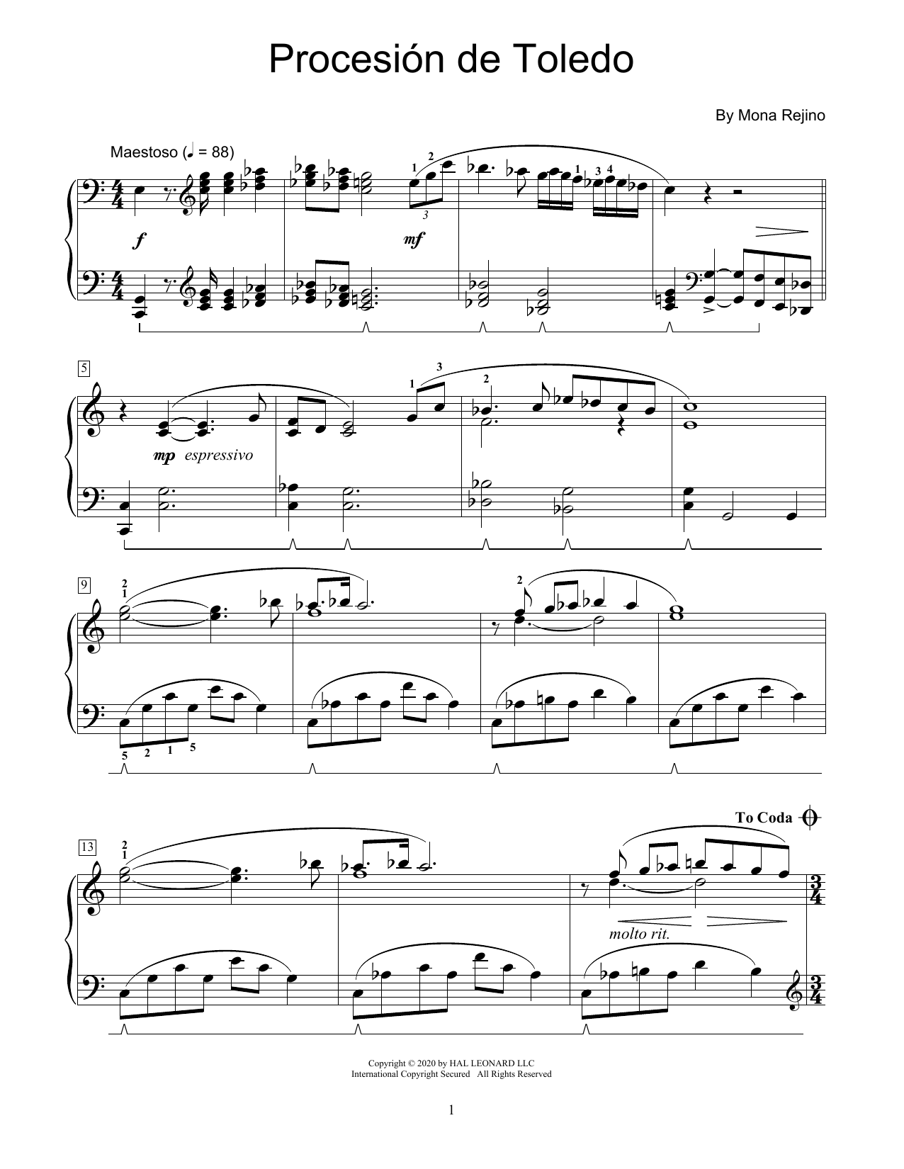 Mona Rejino Procesion De Toledo Sheet Music