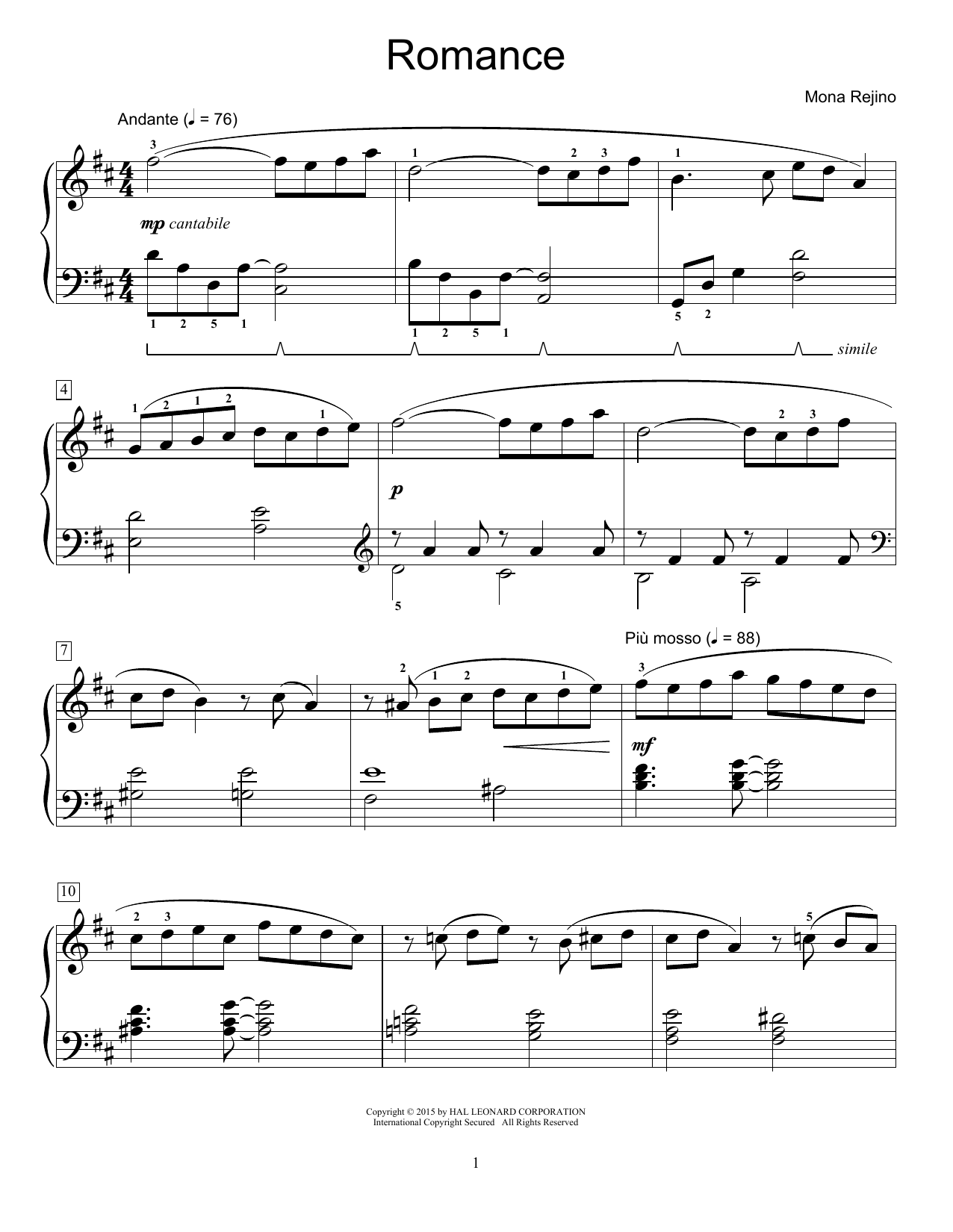 Mona Rejino Romance Sheet Music