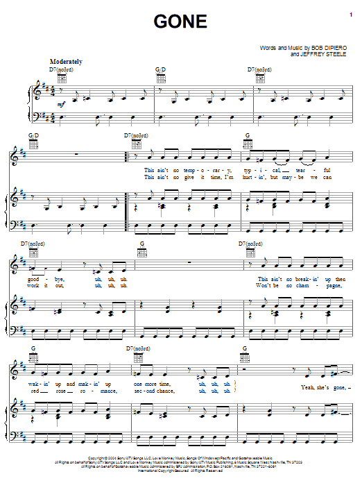 Montgomery Gentry Gone Sheet Music