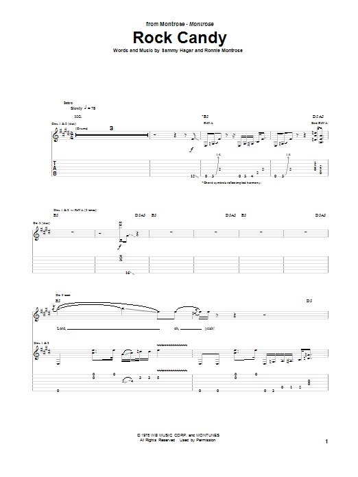 Montrose Rock Candy Sheet Music