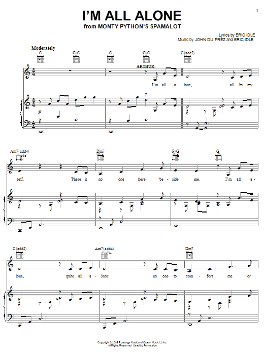Monty Python's Spamalot I'm All Alone Sheet Music