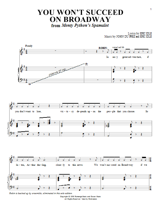 Monty Python's Spamalot You Won't Succeed On Broadway Sheet Music