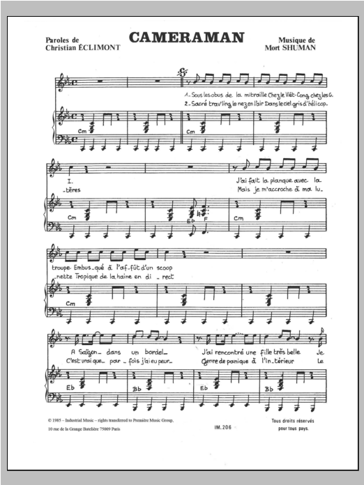 Mort Shuman Cameraman Sheet Music