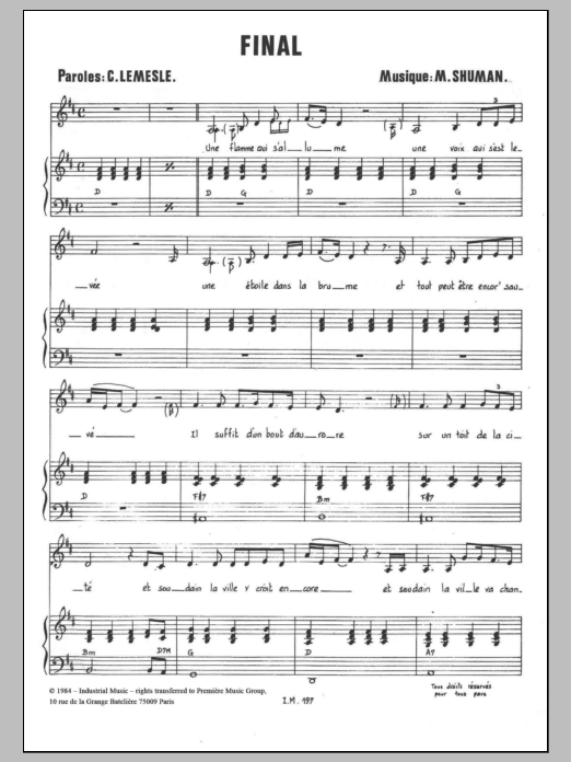 Mort Shuman Final Sheet Music
