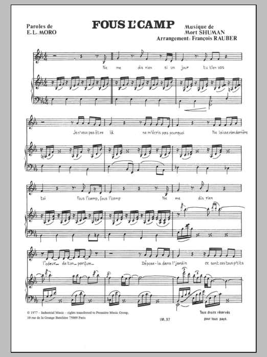 Mort Shuman Fous L'camp Sheet Music