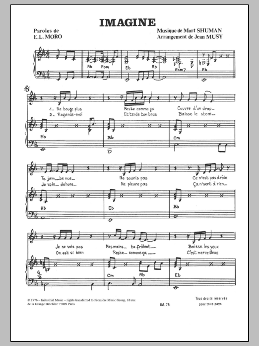 Mort Shuman Imagine Sheet Music