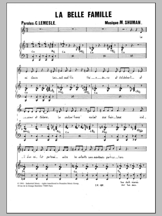 Mort Shuman La Belle Famille Sheet Music