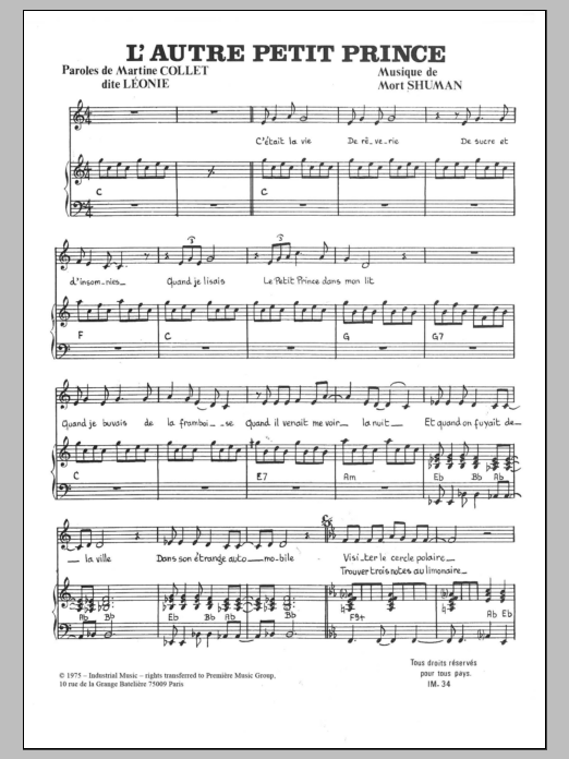 Mort Shuman L'Autre Petit Prince Sheet Music