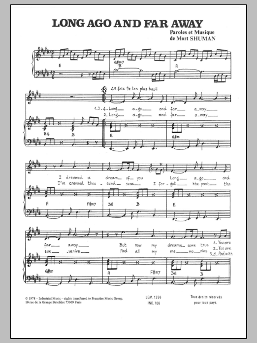 Mort Shuman Long Ago And Far Away Sheet Music