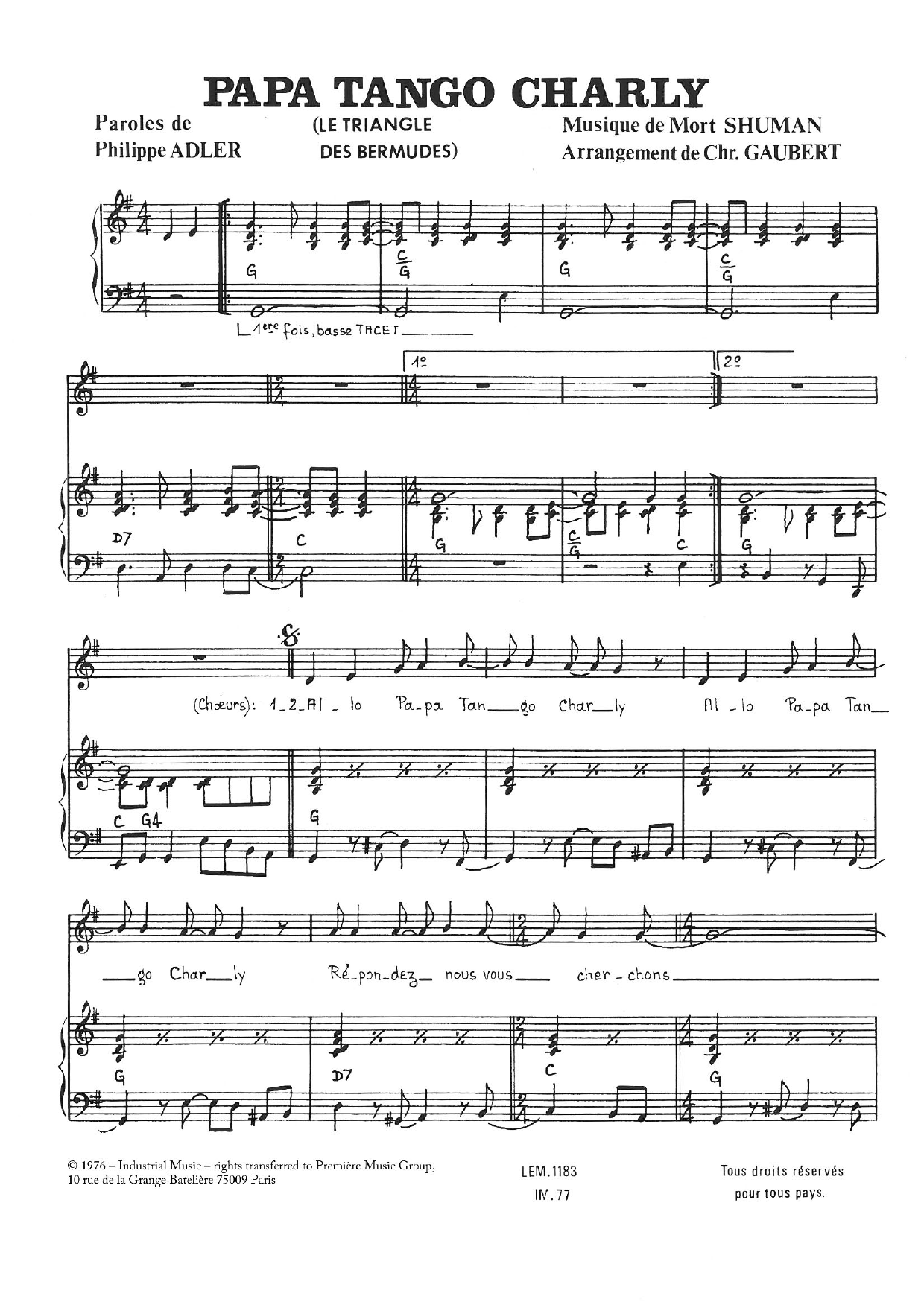 Mort Shuman Papa Tango Charly Sheet Music