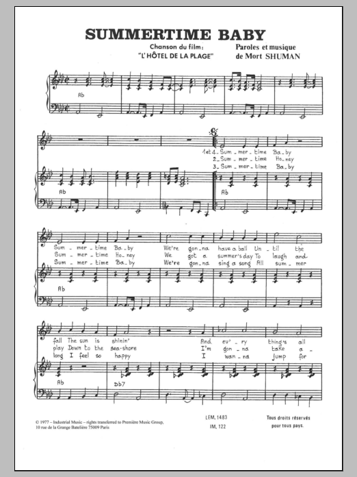 Mort Shuman Summertime Baby Sheet Music