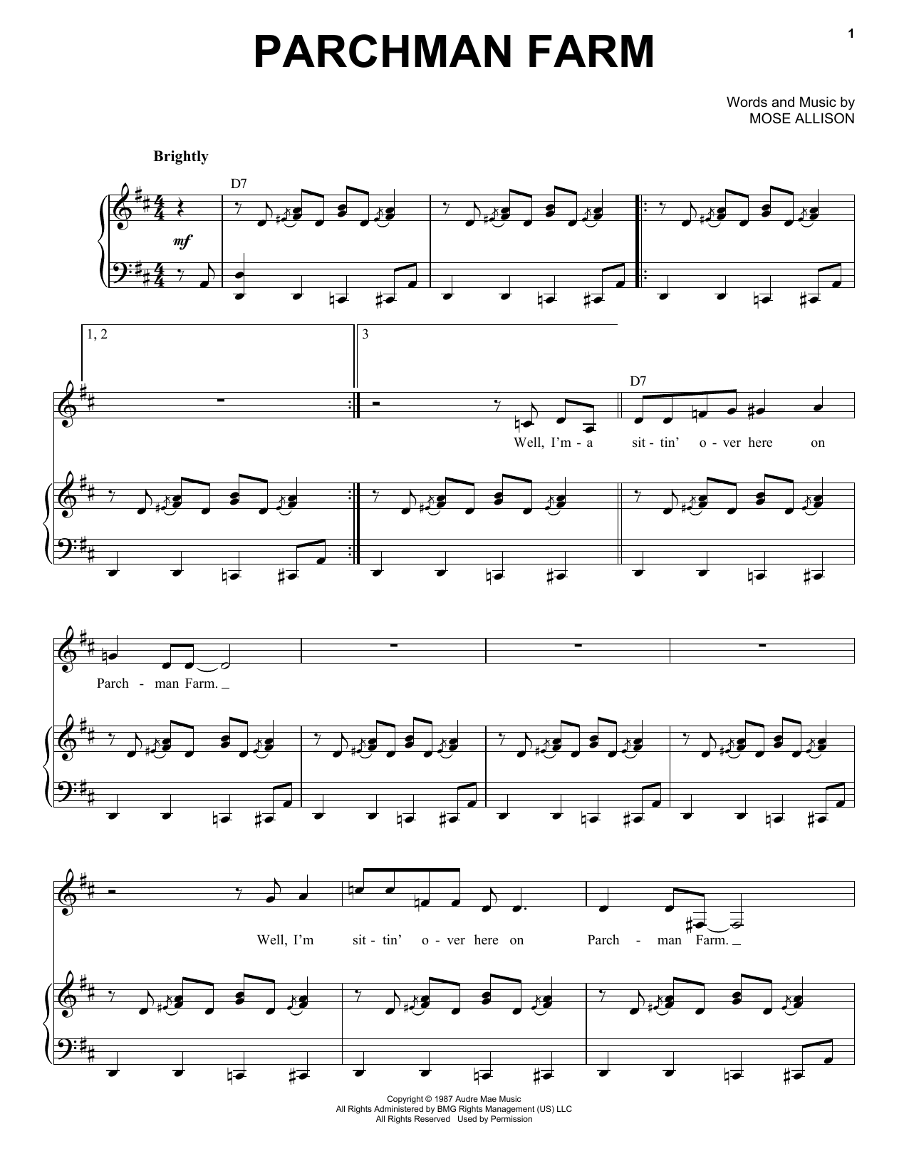Mose Allison Parchman Farm Sheet Music