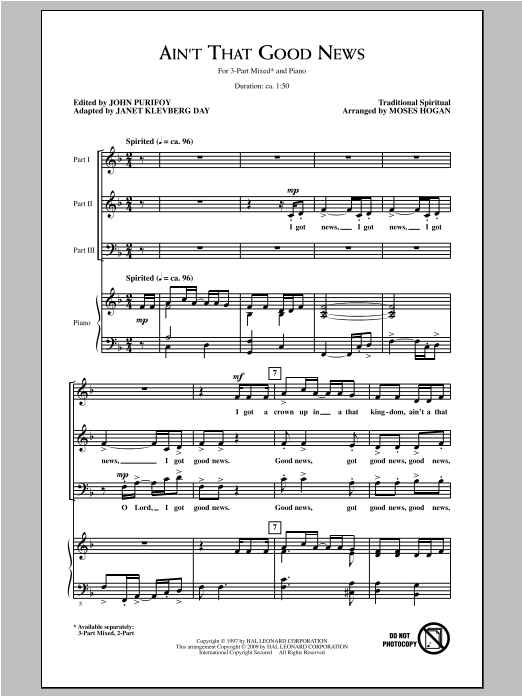 Moses Hogan Ain't That Good News Sheet Music