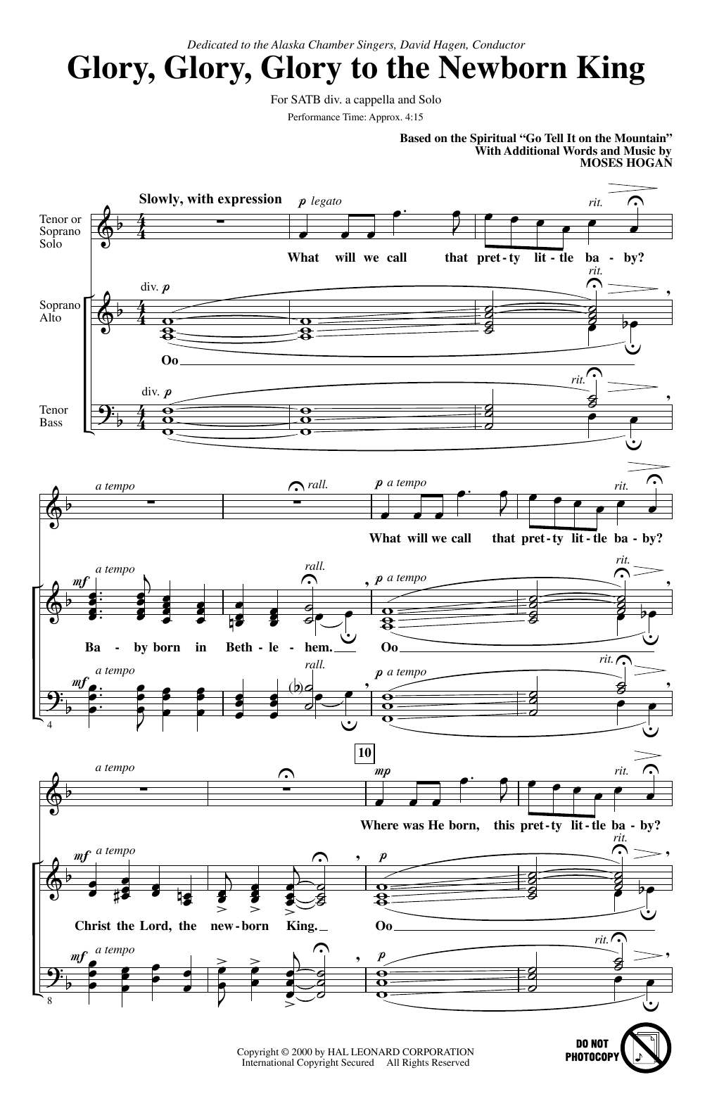 Moses Hogan Glory, Glory, Glory To The Newborn King Sheet Music