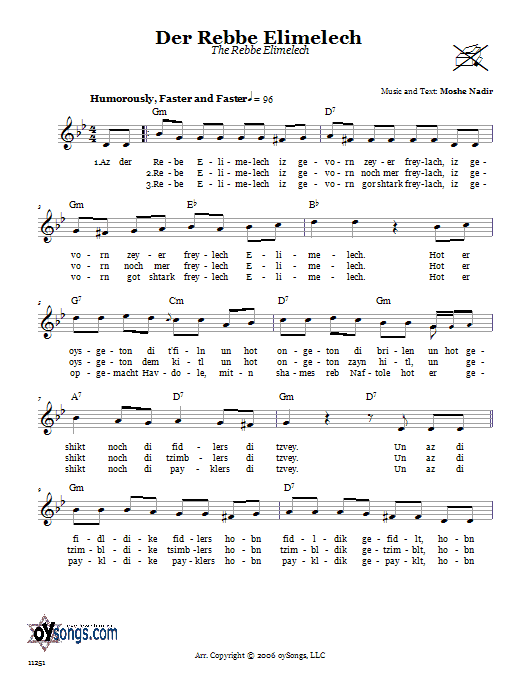 Moshe Nadir Der Rebbe Elimelech (The Rebbe Elimelech) Sheet Music