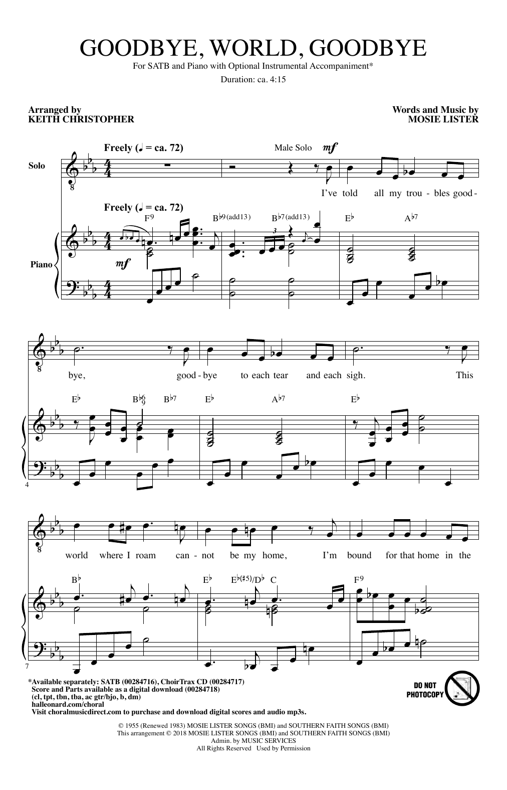 Mosie Lister Goodbye World Goodbye (arr. Keith Christopher) Sheet Music